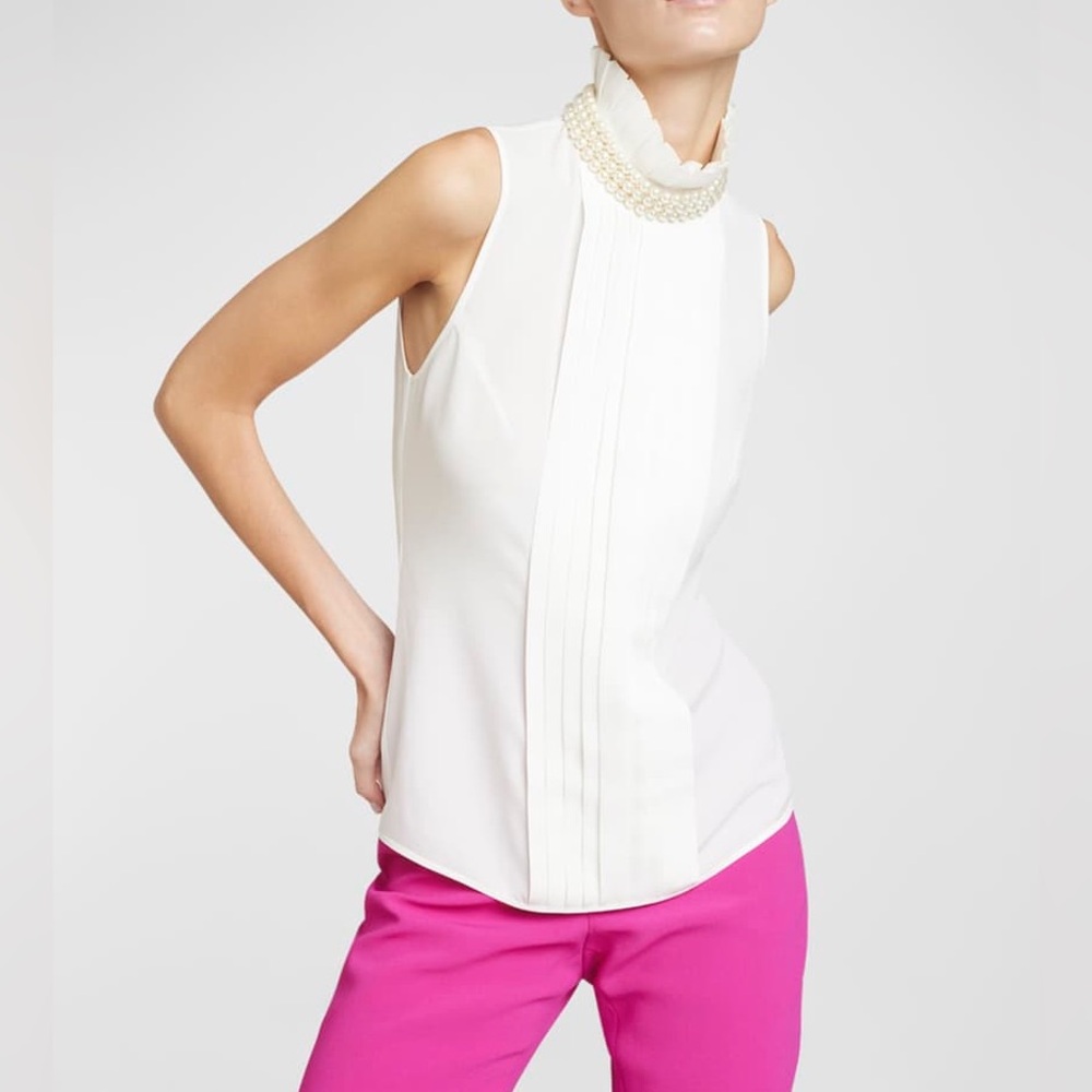 NWT Andrew Gn Pleated Pearl Bib Top